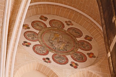 A view of a painted rosette in the western-most bay, south side by French School
