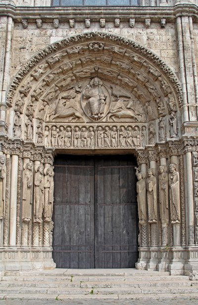 A view of the central west door by French School