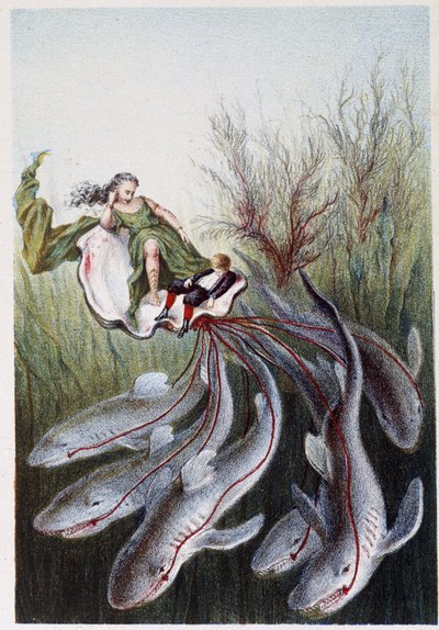 A Woman and a Boy on a Tank Led by Sharks - in 