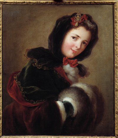 A Young Girl Dressed for Winter with Sleeve and Cape by French School