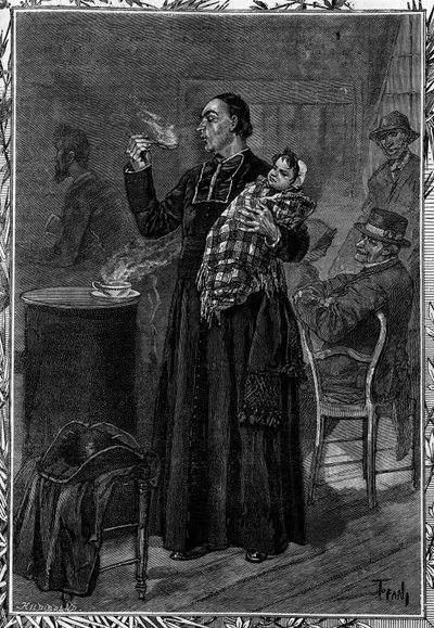 Abbe Marchal fed an orphan who was taken in a hospital in the Chaumont region. Engraving in the illustrious journal 