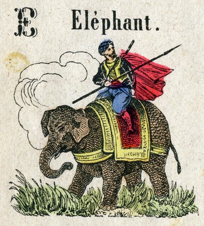 Abecedary. Letter E like Elephant. Small Encyclopedic Alphabet, Popular Series. Epinal Imaging, late 19th century by French School
