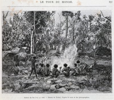Aborigines under the supervision of a settler, around the fire, from 
