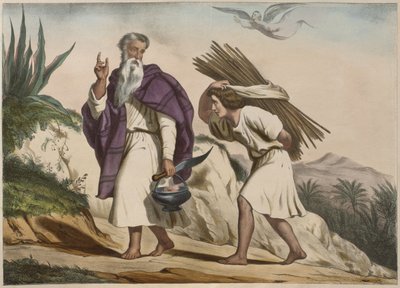 Abraham taking Isaac to Mount Moriah, illustration from a catechism L