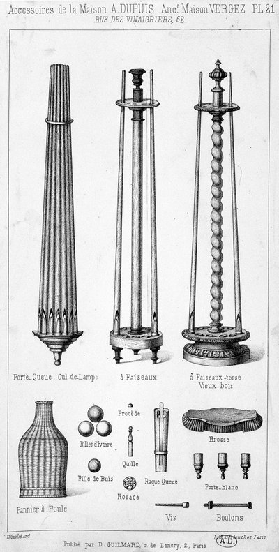 Accessories of the house A. Dupuis including lamps, tools and games, presented in catalogue form by French School