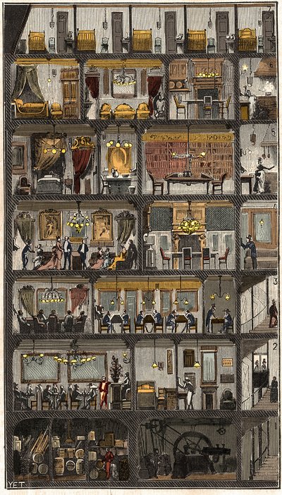 Accommodation in Paris - Cross-section of a Parisian house 1885 - Cross-section of a house in Paris in 1885. in 