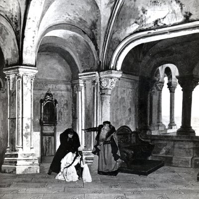 Act IV, Scene 2 of Pelleas et Melisande by Debussy (from a photograph of the first production in April, 1902 of the opera at the Opera-Comique in Paris, illustration in Theatre magazine, June, 1902) by French School