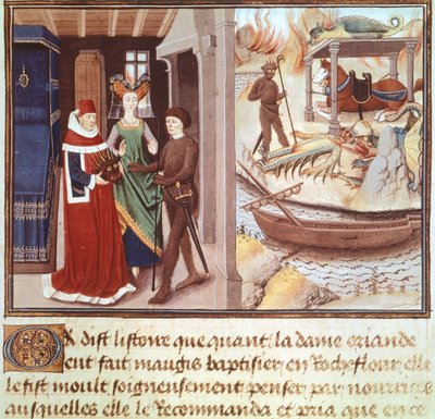 Actor wearing a devil costume, miniature from the Renaud de Montauban Cycle by French School