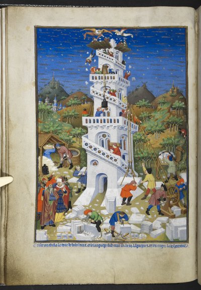 Building of the Tower of Babel, from Book of Hours (The Bedford Hours) c.1410-30 by French School
