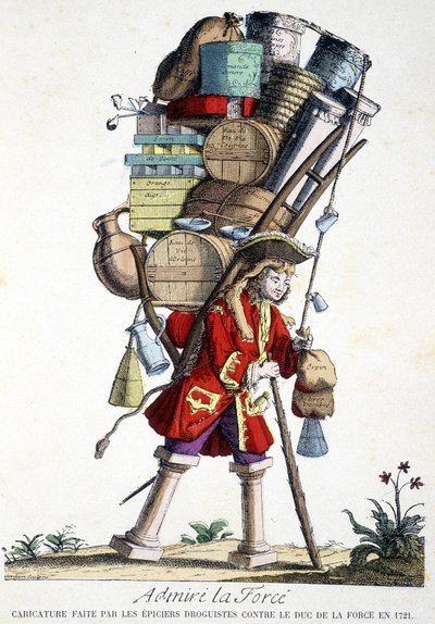 Admire Force. Cartoon made by druggists against the Duke of Force in 1721 by French School