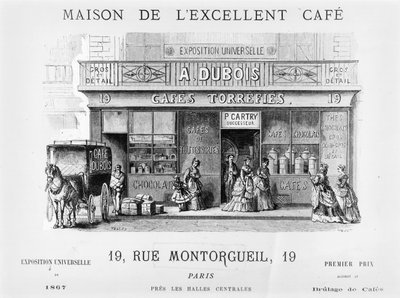 Advertisement for a coffee seller in Rue Montorgueil, Paris, c.1870 by French School