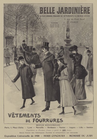 Advertisements for fur garments from Belle Jardiniere, Paris by French School