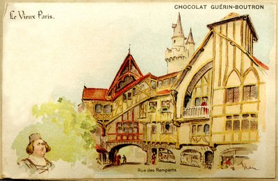 Advertising Chromolithography of Chocolates Guerin Boutron, The Old Paris, Rue des Remparts by French School