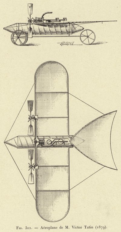 Aeroplane by M Victor Tatin (1879) (engraving) by French School