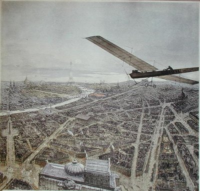 Aeroplane Flying Over Paris, Illustration for a Calendar of 1911 by French School