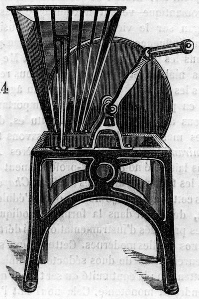 Agricultural machine: a root cut used to prepare vegetables for betail. by French School