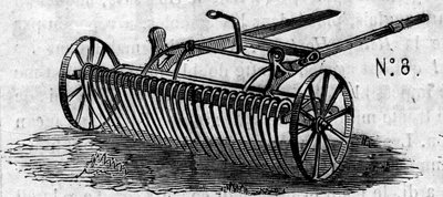 Agricultural machine: an English horse rake presented at the Paris agricultural competition in 1860. Engraving in Le Monde Illustré n°169 of 7 July 1860. by French School