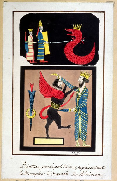 Ahura Mazda triumphing over Angra Mainyu, copy of a frieze from Persepolis by French School