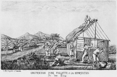 Construction of a Straw Hut by the Deportees, 1878-79 by French School