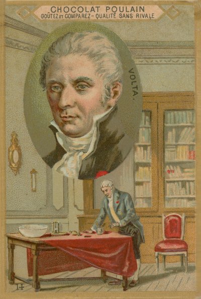 Alessandro Volta, Chocolat Poulain Trade Card by French School