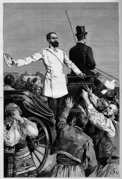 Alexander of Battenberg - Prince Alexander I After His Abdication was Acclaimed by the People When He Left Sofia. Engraving in 