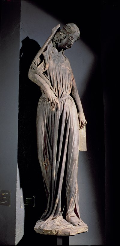 Allegorical figure of The Synagogue, from the south transept portal of the cathedral, c.1230 by French School