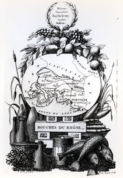Allegorical map of the Bouches-du-Rhone department by French School
