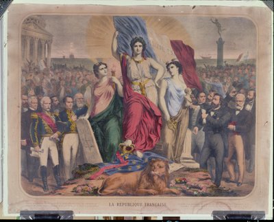 Allegory of the French Republic depicting Adolphe Thiers, Leon Gambetta and Victor Hugo by French School