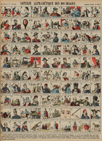 Alphabetical lottery of a hundred images by French School