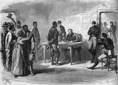 American Civil War (1861-1865): Black volunteers joining the army of General Grant (Union) by French School