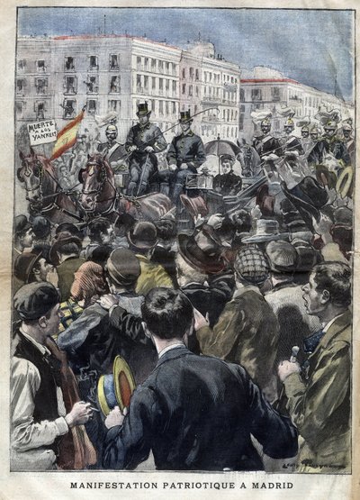 American Hispano War - patriotic demonstration in Madrid in 1898 in the presence of Queen Mary Christine of Spain by French School