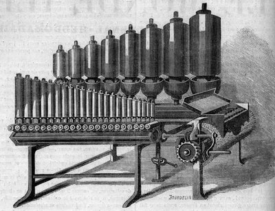 American steam organ. Engraving in 