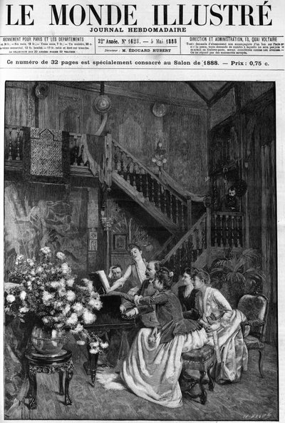 An afternoon around a score in a Parisian salon. Engraving in 