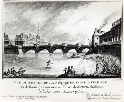 An attempt to walk across the Seine, 1784 by French School