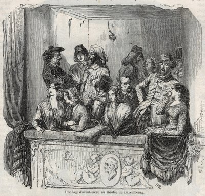 An avant-stage lodge at the Luxembourg theatre in Paris in the 19th century - Engraving in 