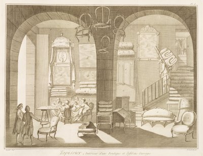 An upholsterers shop, from the Encyclopedie des Sciences et Metiers by Denis Diderot published c.1770 by French School
