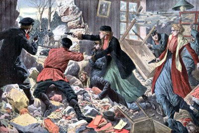 Anarchist revolutionaries fighting against Russian policemen, near Moscow by French School