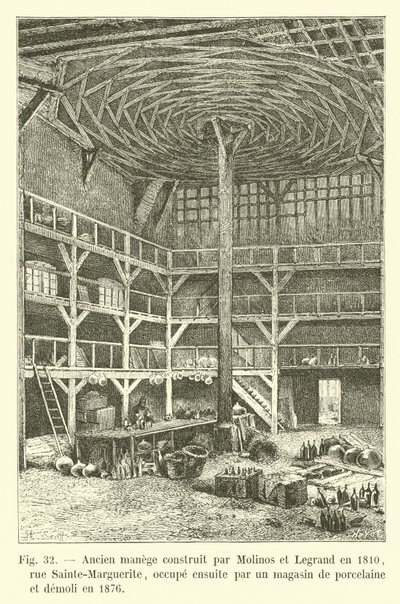 Old riding school built by Molinos and Legrand in 1810, Sainte-Marguerite Street, later occupied by a porcelain shop and demolished in 1876 by French School