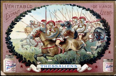 Ancient Greece: Thessaly in Antiquity. Thessalian Cavalry Attack Against the Romans. Liebig Chromolithography from the End of the 19th Century. by French School