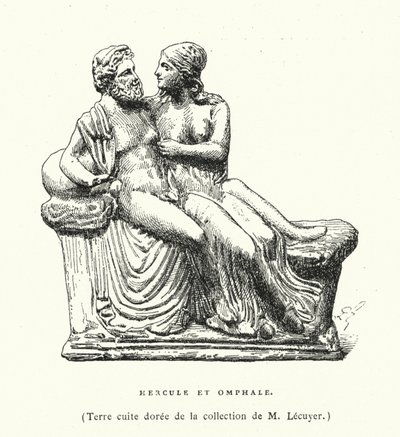 Ancient Greek terracotta sculpture of Hercules and Omphale by French School