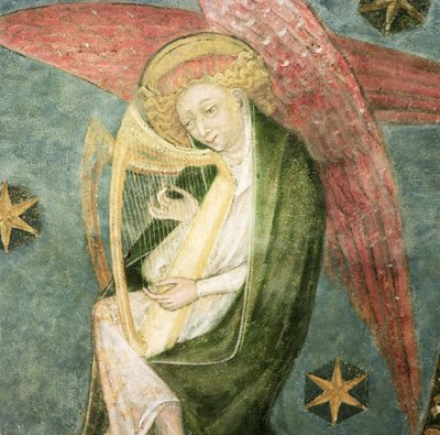 Angel musician playing a harp (detail) by French School
