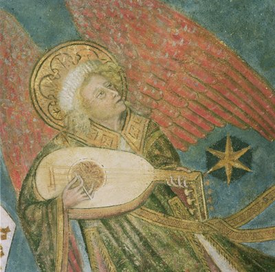 Angel musician playing a lute (detail) by French School