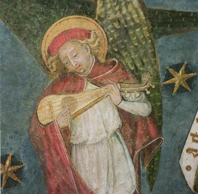 Angel musician playing a mandora (detail) by French School