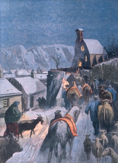 Animal Christmas in the Cevennes, illustration from Le Petit Parisien, 27th December 1908 by French School