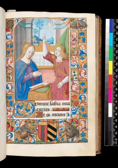 Annunciation from Book of Hours, MS 92 f.27r, Western France by French School