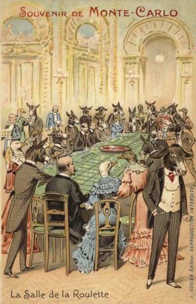Anthropomorphic illustration of the follies of the Casino at Monte Carlo by French School