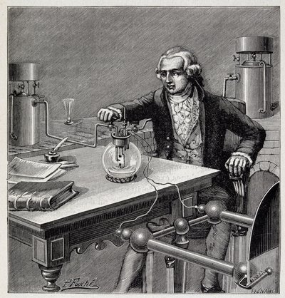 Antoine Laurent de Lavoisier (1743-1794) leading an experiment - in 