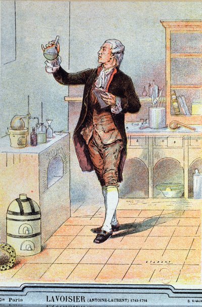 Antoine Laurent de Lavoisier illustration from a school textbook by French School