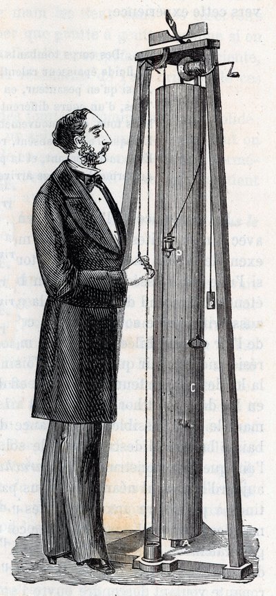 Apparatus by Arthur Jules Morin (1795-1880) apparatus for the study of the fall of bodies - Engraving in “Sciences brought to the graces of all - Popular physics and chemistry” by Alexis Clerc - End 19th century - Private collection by French School