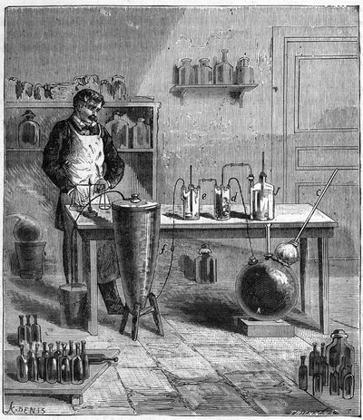 Apparatus by Eugene Soubeyran (1797-1858) for the preparation of baking soda - Engraving in 